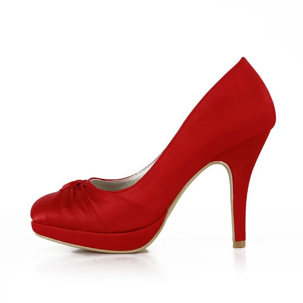 Women's Satin Stiletto Heel Closed Toe Pumps,Red Wedding Shoes, L593