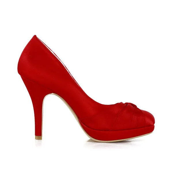Women's Satin Stiletto Heel Closed Toe Pumps,Red Wedding Shoes, L593