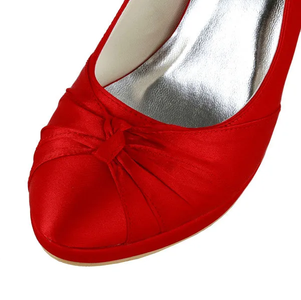 Women's Satin Stiletto Heel Closed Toe Pumps,Red Wedding Shoes, L593