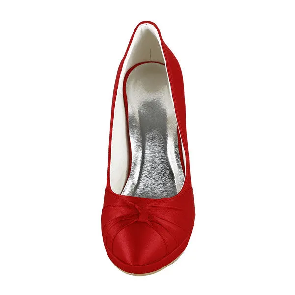 Women's Satin Stiletto Heel Closed Toe Pumps,Red Wedding Shoes, L593